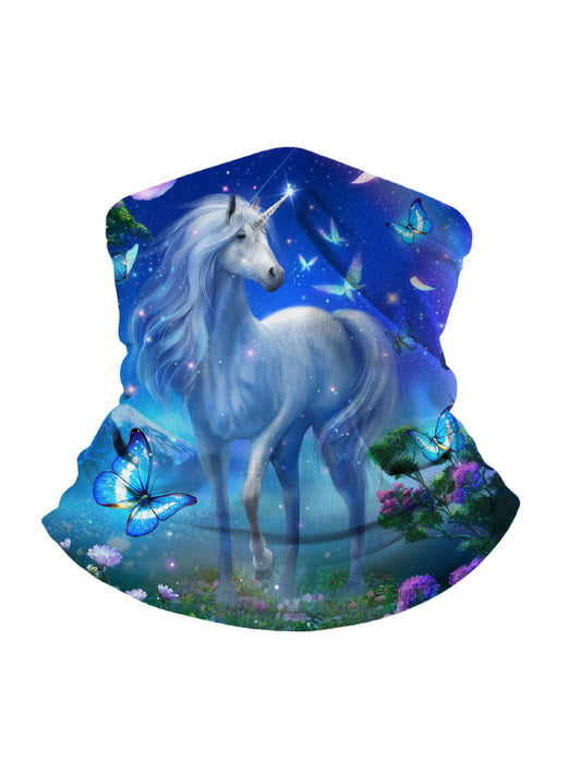 Unisex Neck Gaiter with 3D All Over Print Featuring Galaxy Nebula Unicorn and Blue Butterflies, Aesthetic Style, Breathable Fabric, UV Protection