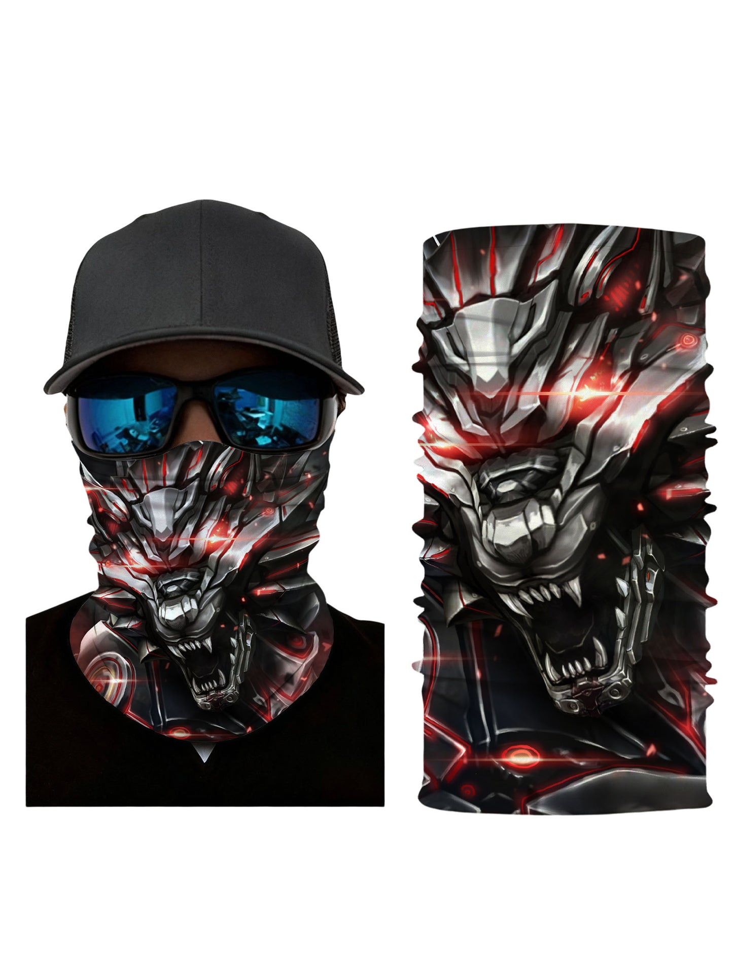E-Girl E-Boy Cyberpunk Wolf Balaclava with 3D All Over Print, Breathable Fabric, Soft Stretchy, UV Protection for Unisex Outdoor Use