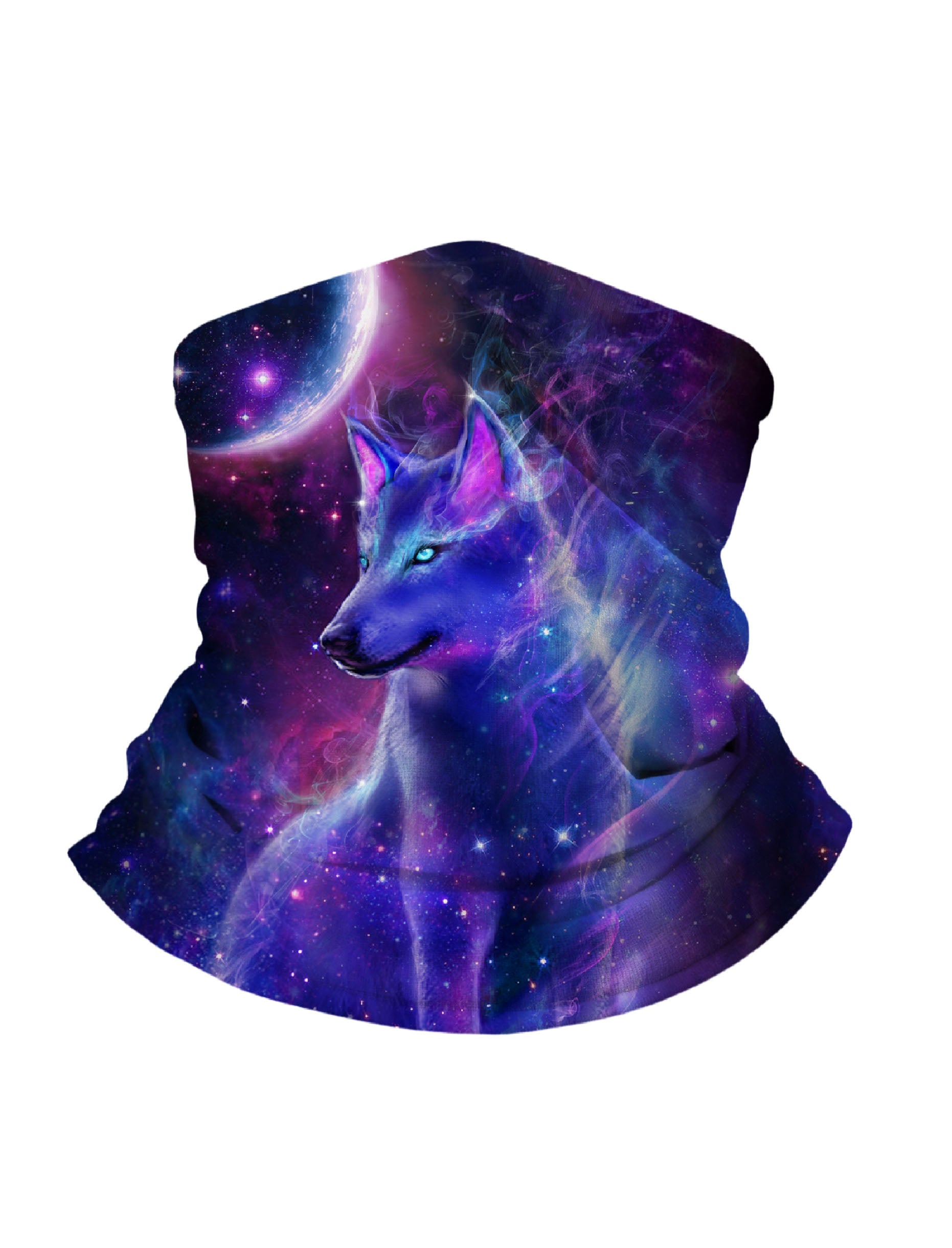 Neck Gaiter with 3D all over print galaxy nebula wolf design, Aesthetic style unisex tube face mask breathable fabric windproof for outdoor activities