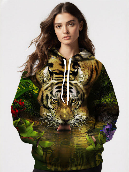 Tiger Jungle 3D All Over Print Hoodie for Men Women, Wild Animal Graphic Pullover Sweatshirt