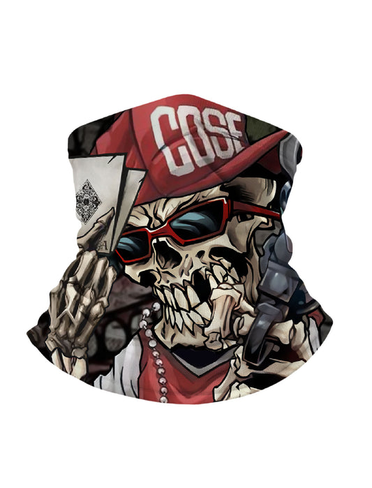 Balaclava with 3D all over print featuring graffiti skull and raven backdrop, Streetwear unisex tube face mask, soft stretchy breathable fabric for outdoor use