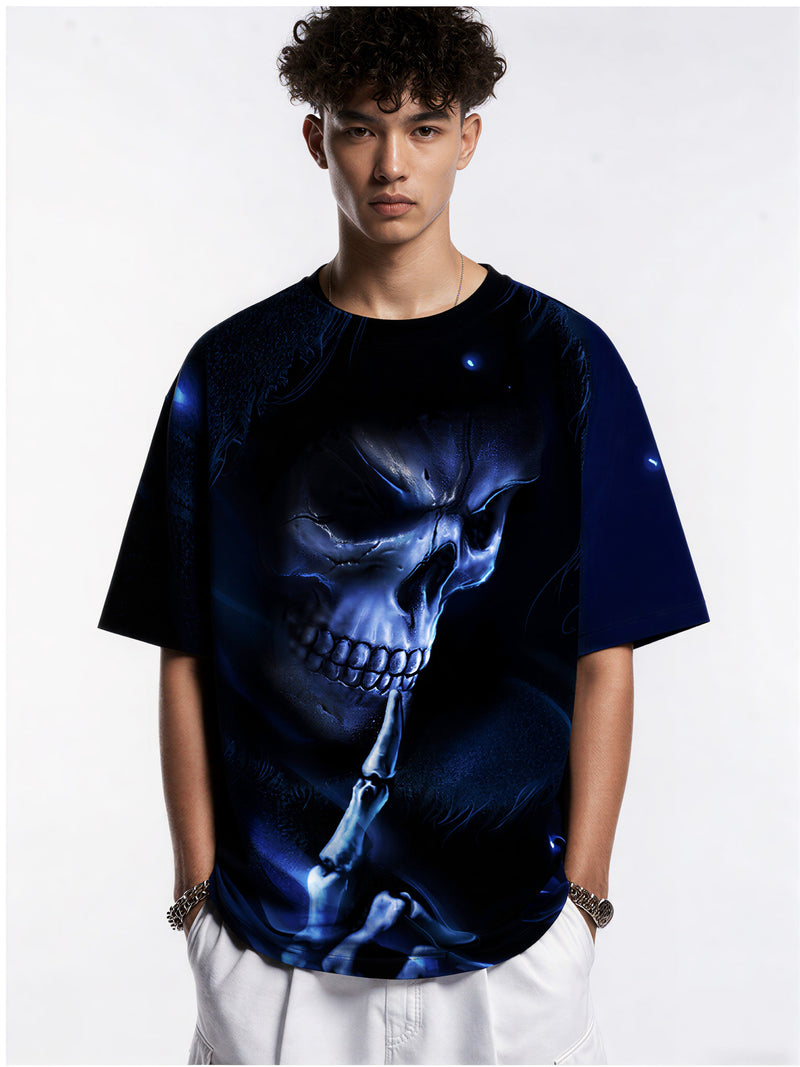 3D All Over Print Skull T-Shirt Men Women Gothic Blue Glow Streetwear Fashion Sweatshirt