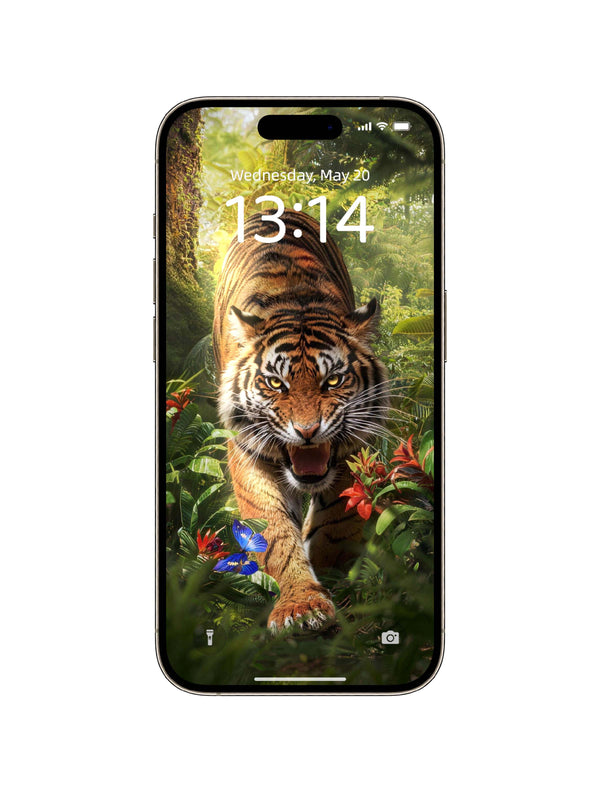 Rainforest Pouncing Tiger Digital Wallpaper