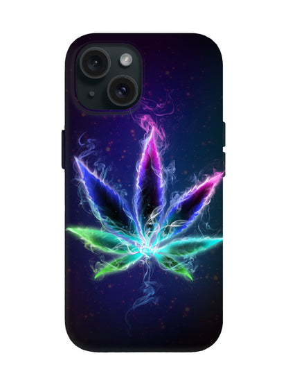 Neon Cannabis Leaf Cyberpunk Tough Phone Case