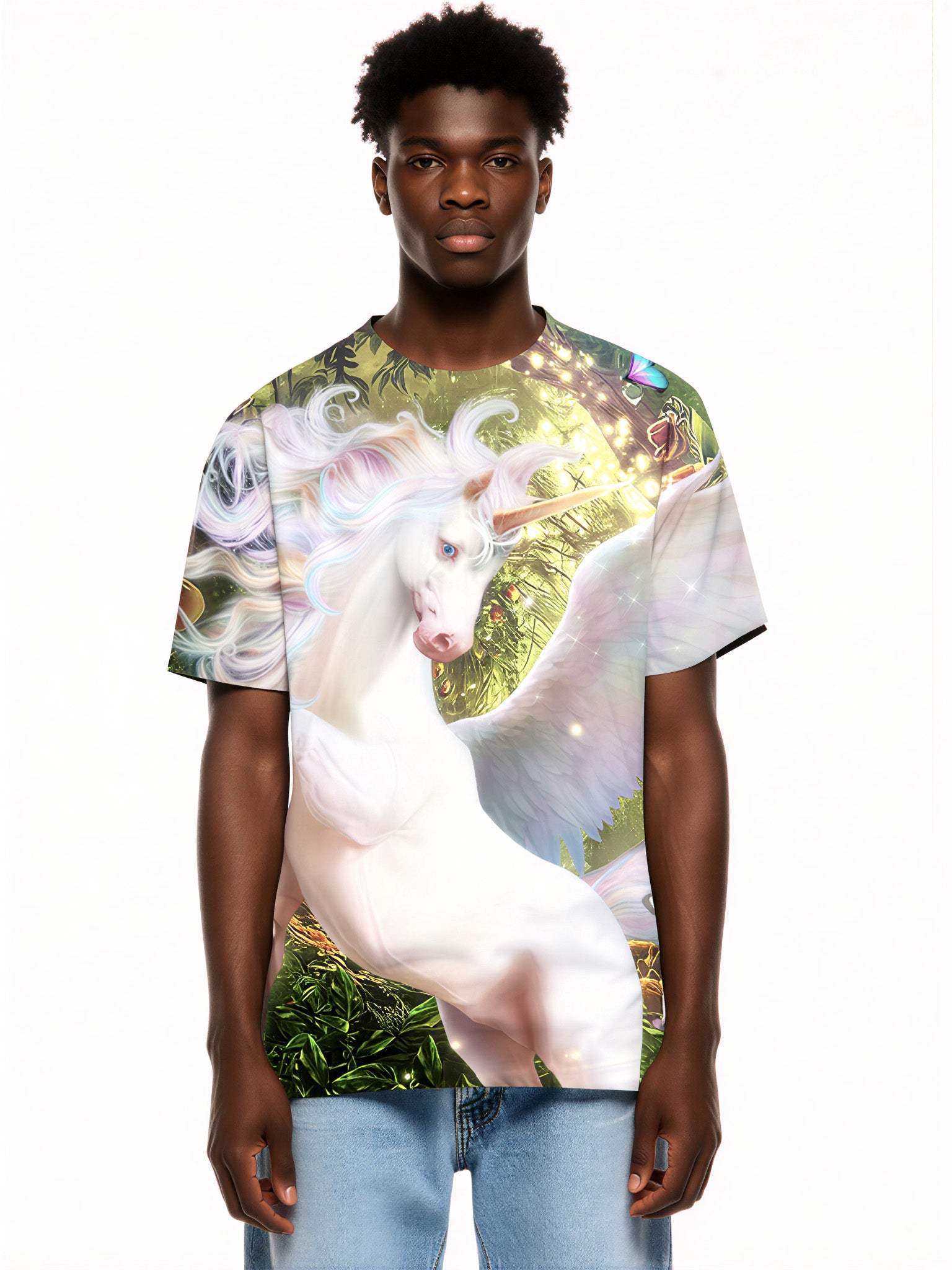 Unicorn 3D All Over Print T-Shirt for Men Women Fantasy Winged Horse Forest Magic Design