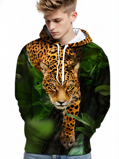 Leopard Jungle 3D All Over Print Hoodie for Men Women Wild Animal Graphic Pullover Sweatshirt