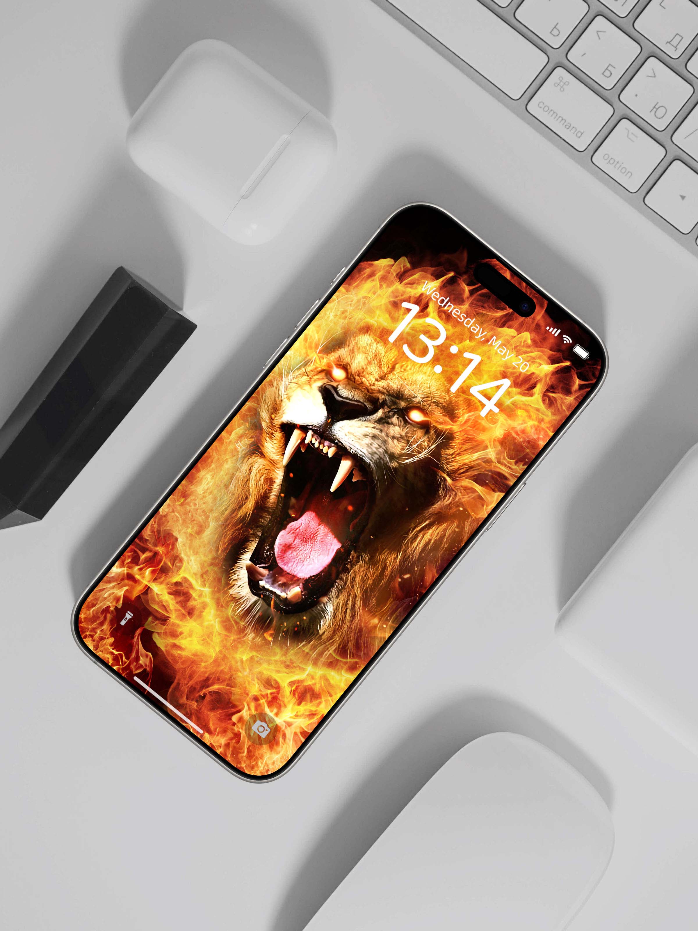 Flame Lion Roar Phone Wallpaper