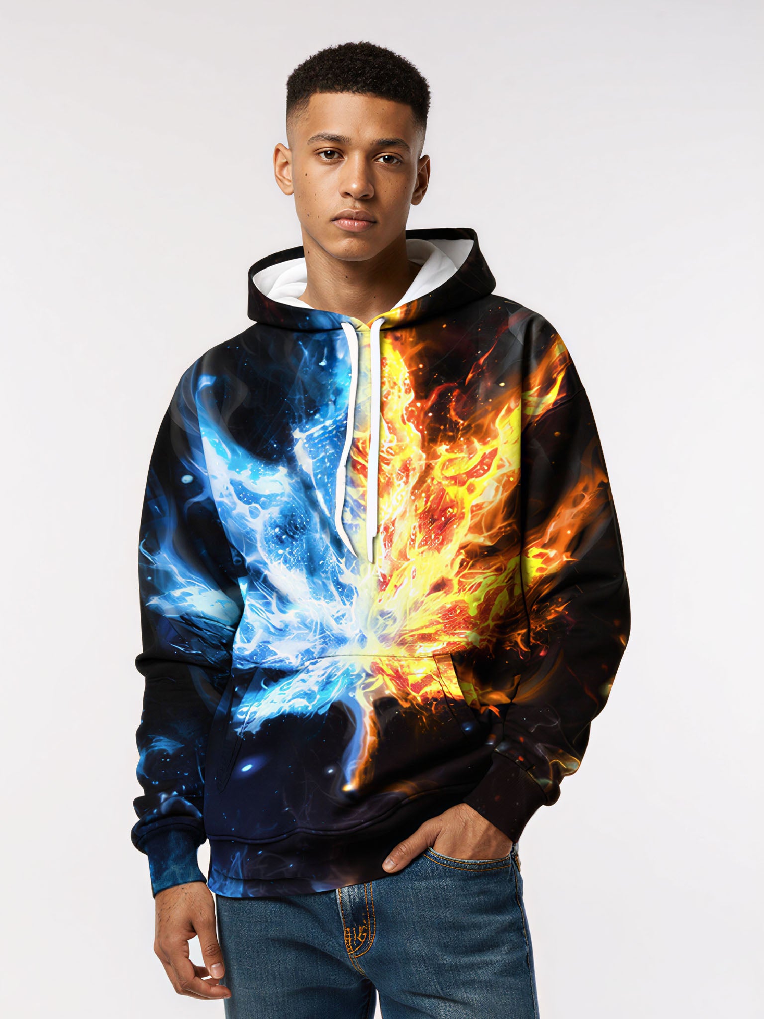 3D Unisex Fire & Ice Split Cannabis Leaf Hoodie