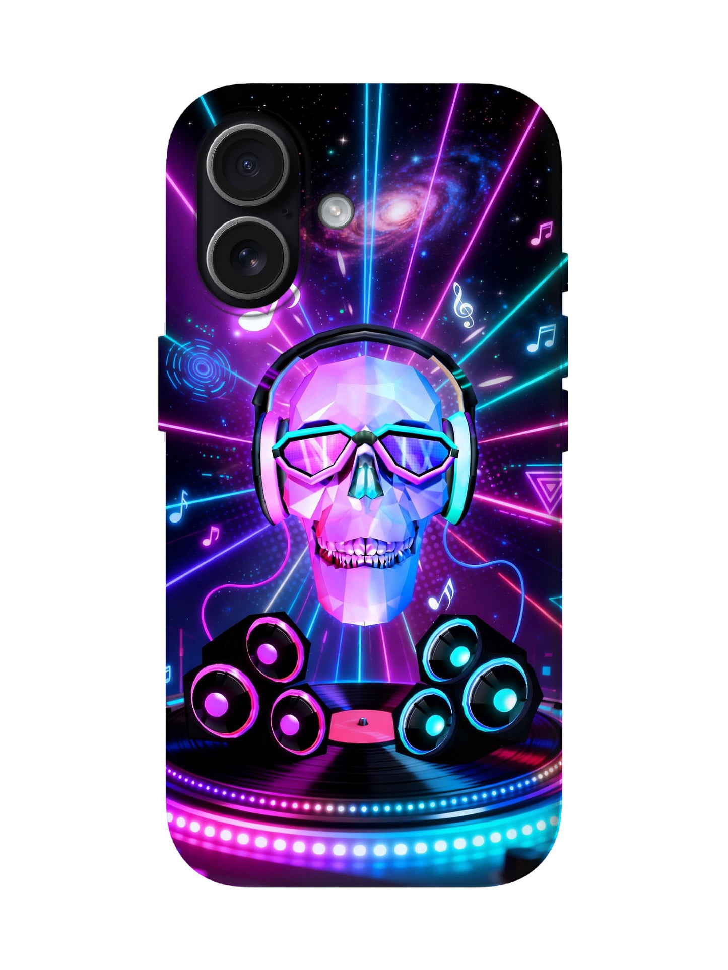 Neon Skull with Headphones Cyberpunk Statement Phone Case