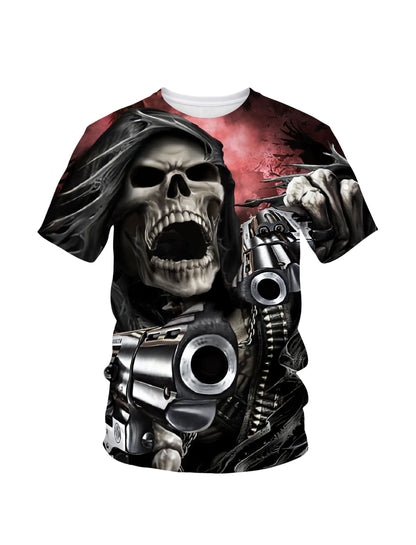 Men Women 3D Skull Reaper with Guns All Over Print T-Shirt Horror Graphic Design