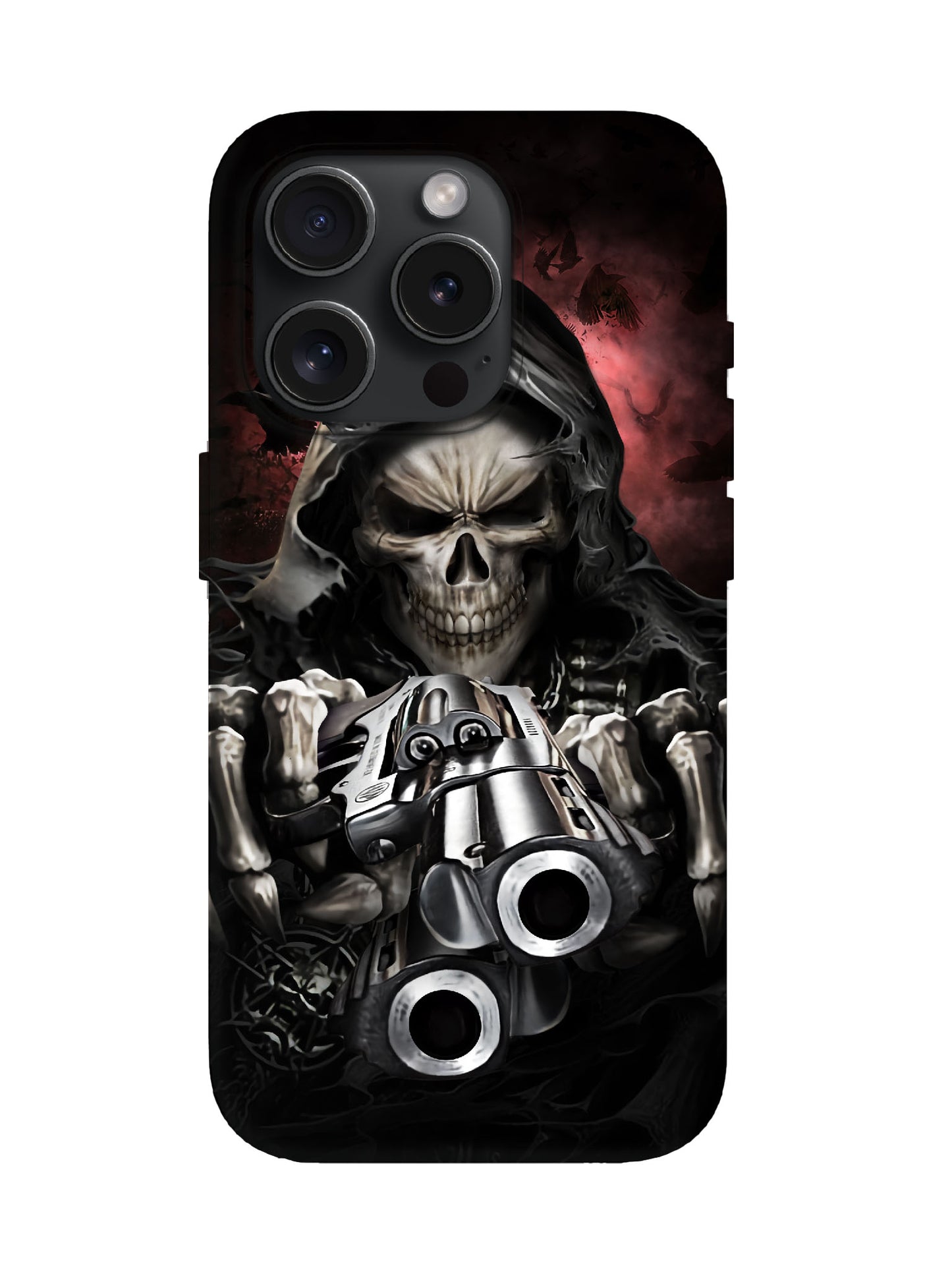 Skull with Revolver Edgy Gothic Tough Phone Case