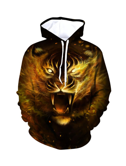 Men Women 3D All Over Print Fire Tiger Hoodie Sweatshirt Graphic Pullover