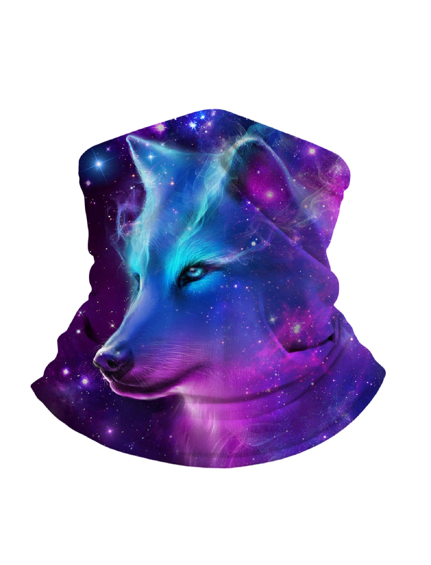 Neck Gaiter with 3D all over print galaxy nebula fox design, Aesthetic style, unisex, breathable fabric, soft stretchy, UV protection