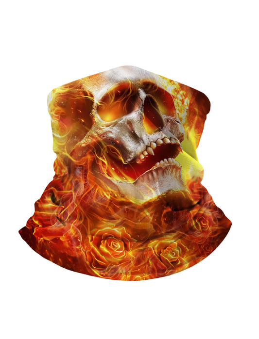 Unisex 3D Graffiti Skull & Flame Roses Neck Gaiter – Streetwear Style, Breathable Windproof Fabric for Outdoor Activities