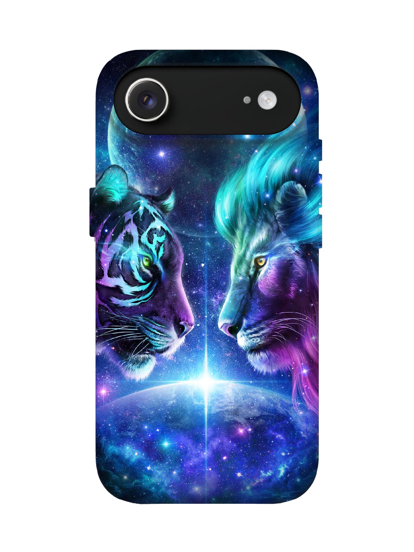 Cosmic Tiger and Lion Face-Off Cyberpunk Protective Phone Case