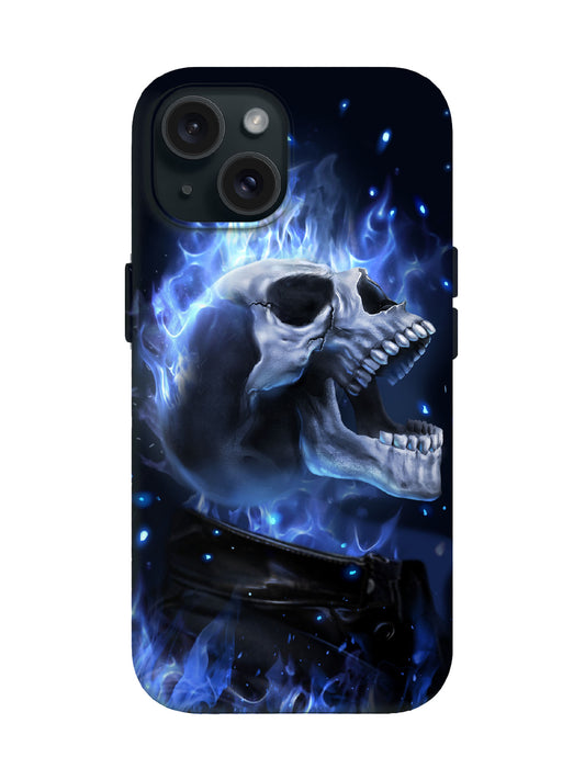 Skull with Blue Flame Edgy Cyberpunk Tough Phone Case