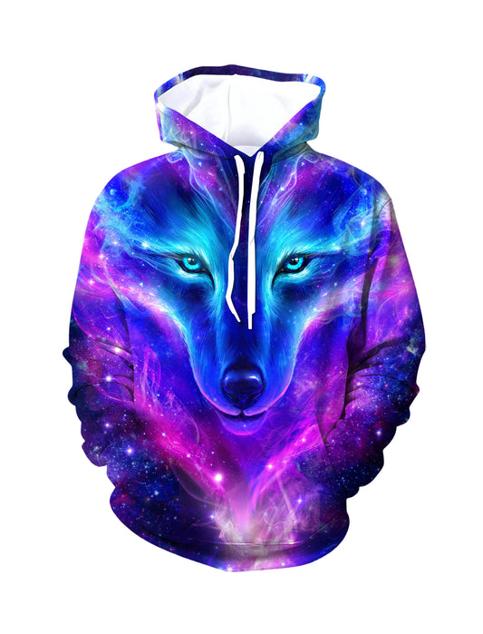 Trendy Galaxy Wolf 3D Print Hoodie for Men & Women, Cosmic Space Graphic Pullover Sweatshirt