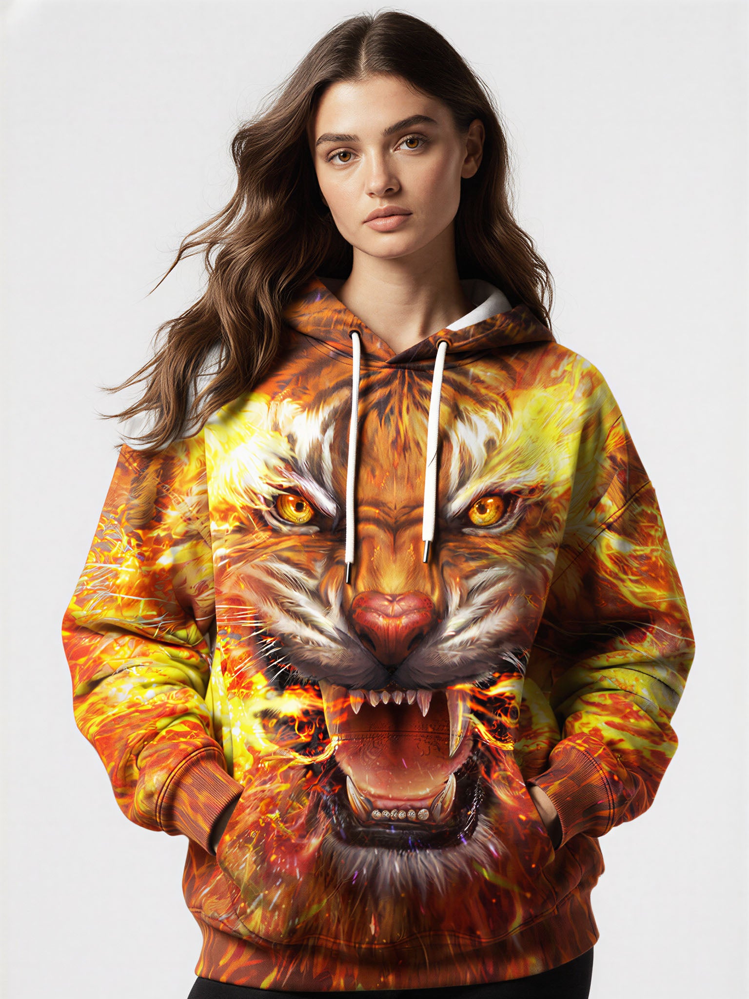 Men Women 3D All Over Print Fire Tiger Hoodie Sweatshirt