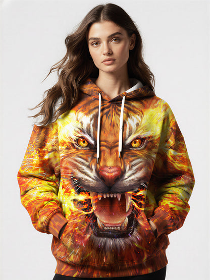 Men Women 3D All Over Print Fire Tiger Hoodie Sweatshirt