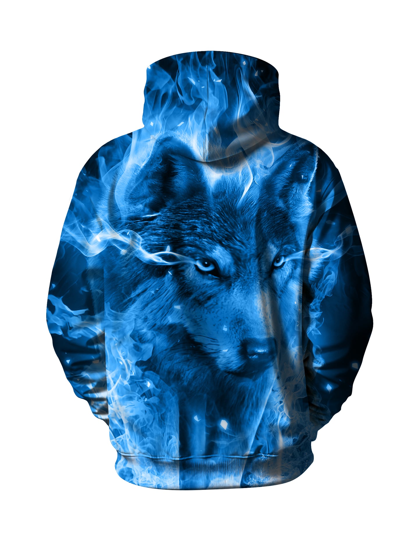 3D All Over Print Wolf Hoodie for Men Women Blue Flame Art Style