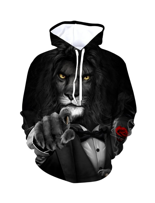 Lion in Tuxedo 3D All Over Print Hoodie for Men Women with Red Rose Style
